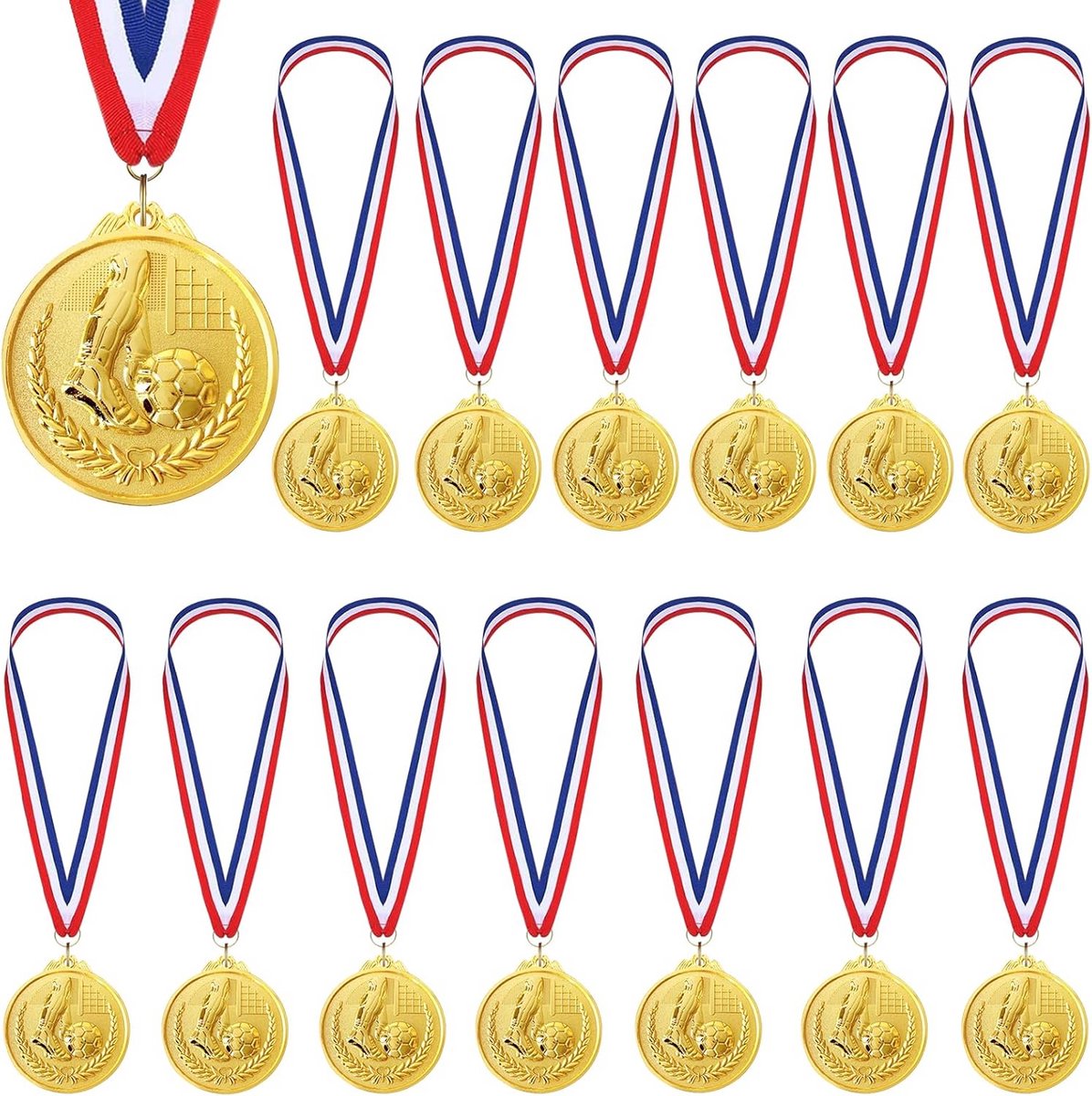 15x Voetbal Medailles Goud - Winnaars Medaille Set met Linten voor Kinderen en Sportwedstrijden