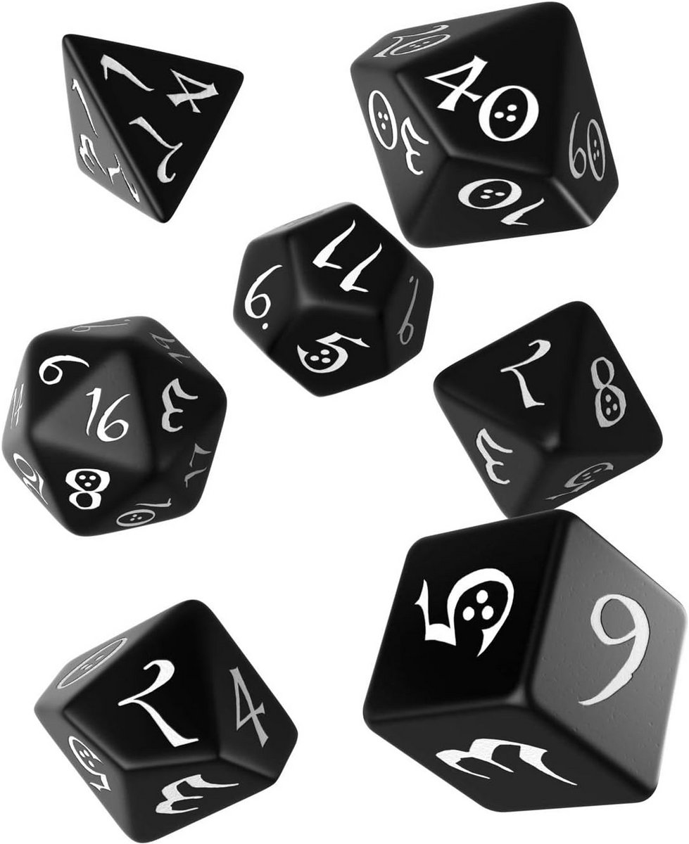 Klassieke Zwart-Witte RPG Dobbelstenenset (7 Stuks) voor Rollenspellen
