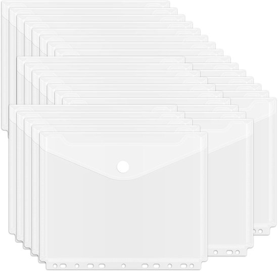 Une pile de 15 pochettes A4 transparentes pour classeur, ouvertes.
