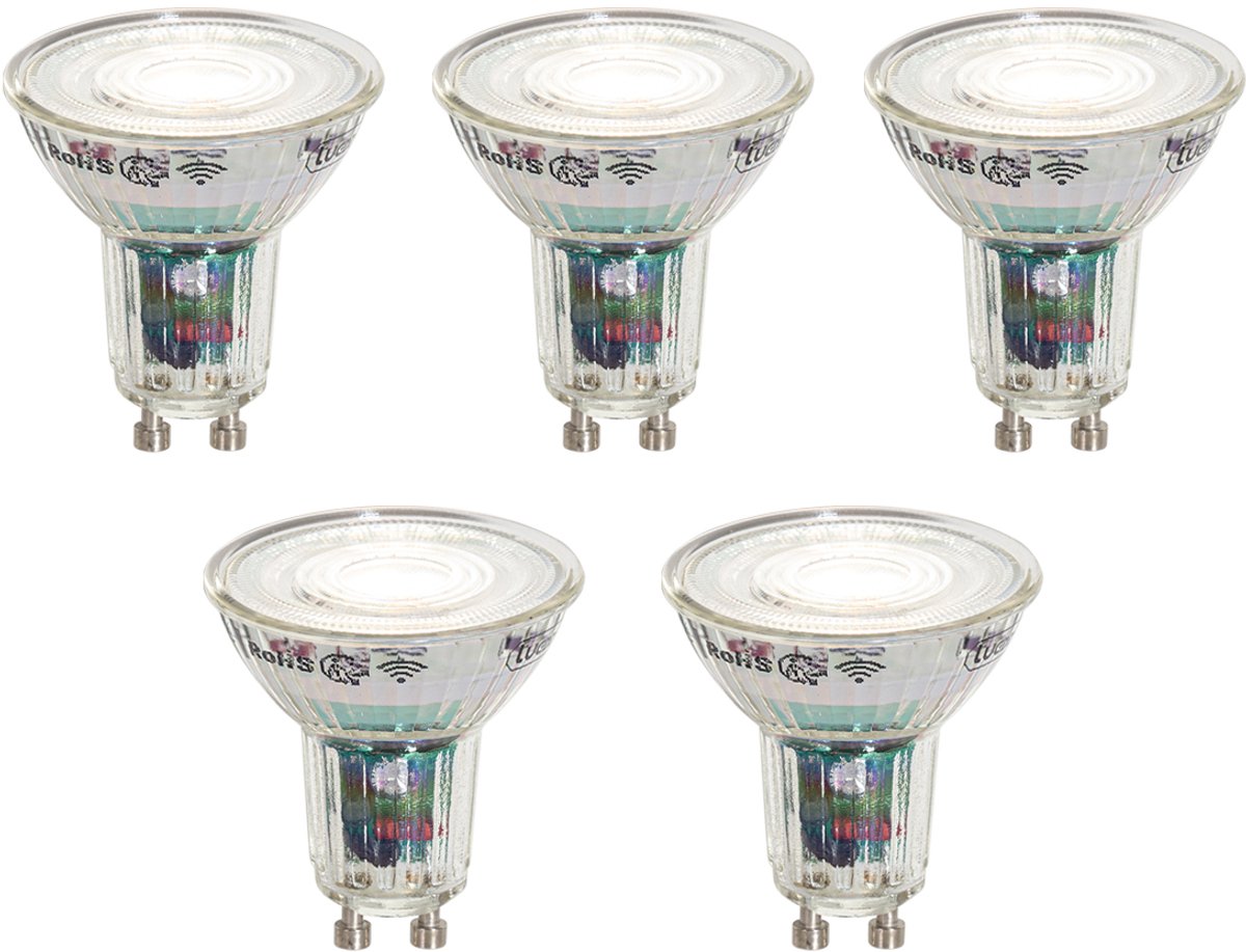 LUEDD Set van 5 Smart GU10 50mm LED lampen helder 4.8W 400 lm 1800-6500K