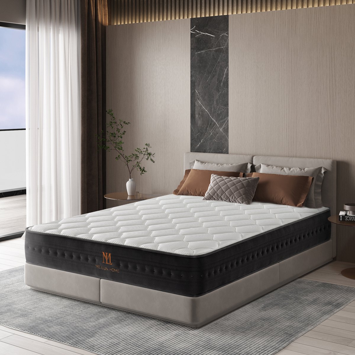 MeiLun Home MeiLun C1 Hybride Pocketveringmatras Matras 180x200cm - 25.3cm - Comfortschuim met CertiPUR-US® - Verkoelende Gebreide Tijk - Profielschuim - Foamrand - Ademend en Rustig Slaapgevoel wit