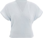 Knit Factory Dani Dames Wikkeltop - Mousseline Top - Duurzame Damestop van 100% Ecologisch Katoen - Op 2 manieren te dragen - Serein Blue - 36/42