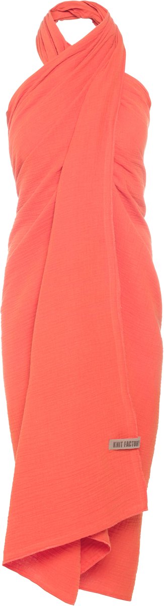 Knit Factory Liv Pareo - XL Sjaal - Sarong - Stranddoek - Strandlaken - Strandjurk voor Dames - Sunset Orange - Oranje - Duurzaam & Milieuvriendelijk - 100% Biologisch katoen