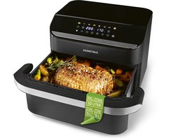 GOURMETmaxx heteluchtfriteuse, 10 l – 2 x 5 l Airfryer Vario-kamer | Friteuse met 8 programma’s en touchscreen | Heteluchtfriteuse met 2 kamers – 2 gerechten tegelijk bereiden | voor max. 8 personen