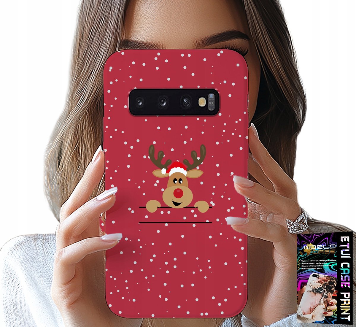 HOESJE VOOR SAMSUNG GALAXY S10 PLUS - KERSTRENDIEREN EN DE KERSTMAN + FOLIE