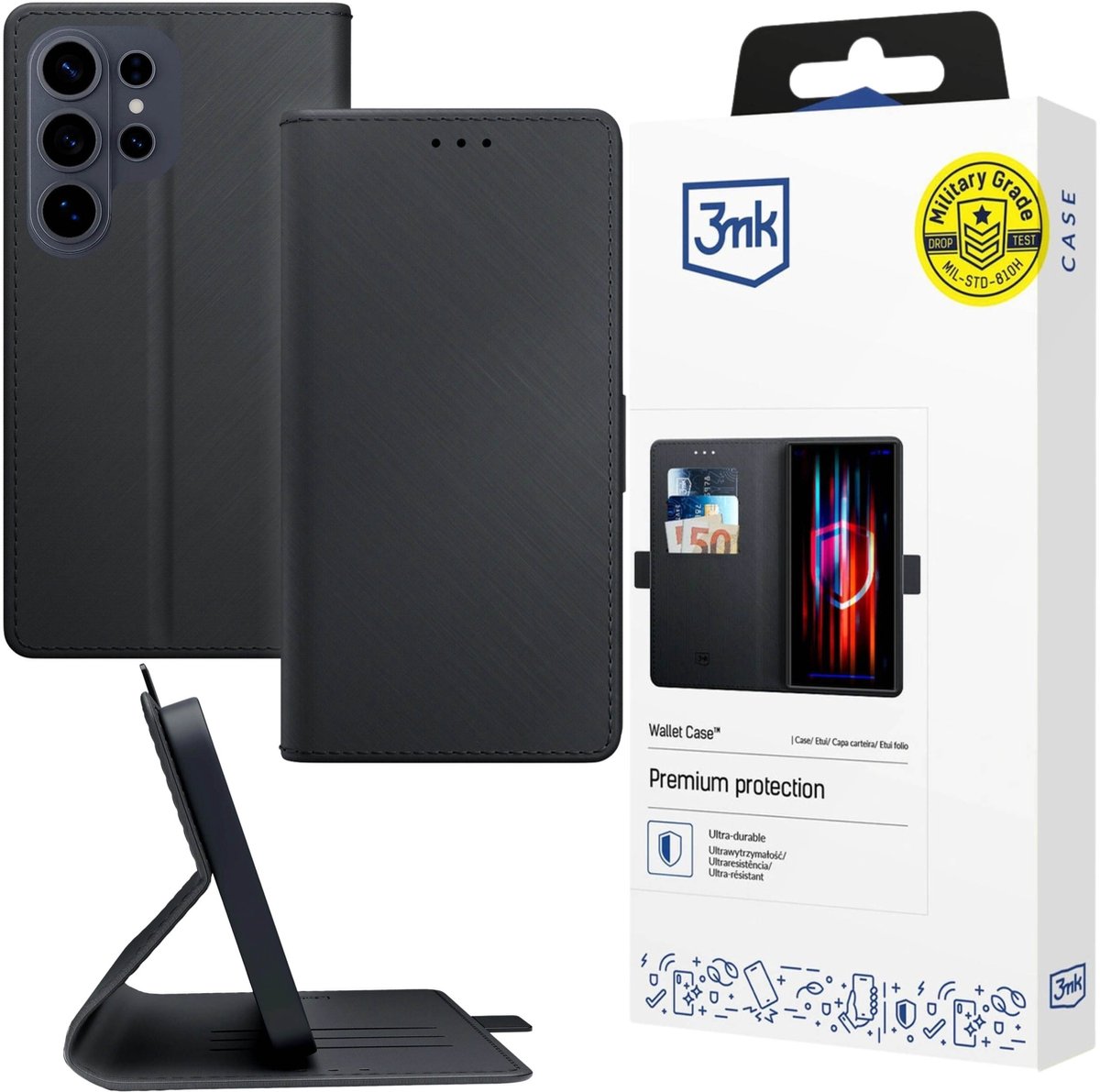 Zwarte portemonneehoes voor Samsung Galaxy S26 Ultra, hoesje met klep - 3mk Wallet Case