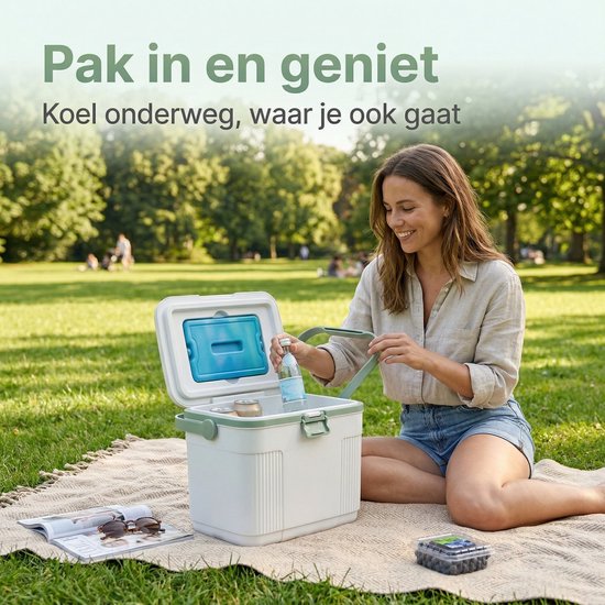 Lomera Koelbox Klein met Koelelement - Draagbaar voor Picknick en Camping - Koelkist - Strand - Outdoor - Frigobox - Vakantie - Festival - Tuin - Buitenleven - Thermobox - Isolatie - Dagje Uit - Auto - Compact - Reizen - BBQ - Zomer van Lomera — afbeelding 5