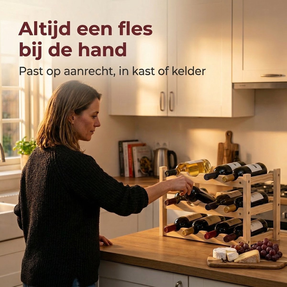 Lomera Wijnrek - Flessenrek - Houten Wijnhouder - Stapelbaar Wijnflessenrek - Wijnfleshouder - Flessenhouder - Wijnopslag - Wijnkist Staand - Voor 12 Flessen — cadeau in Wonen & Interieur - foto 4