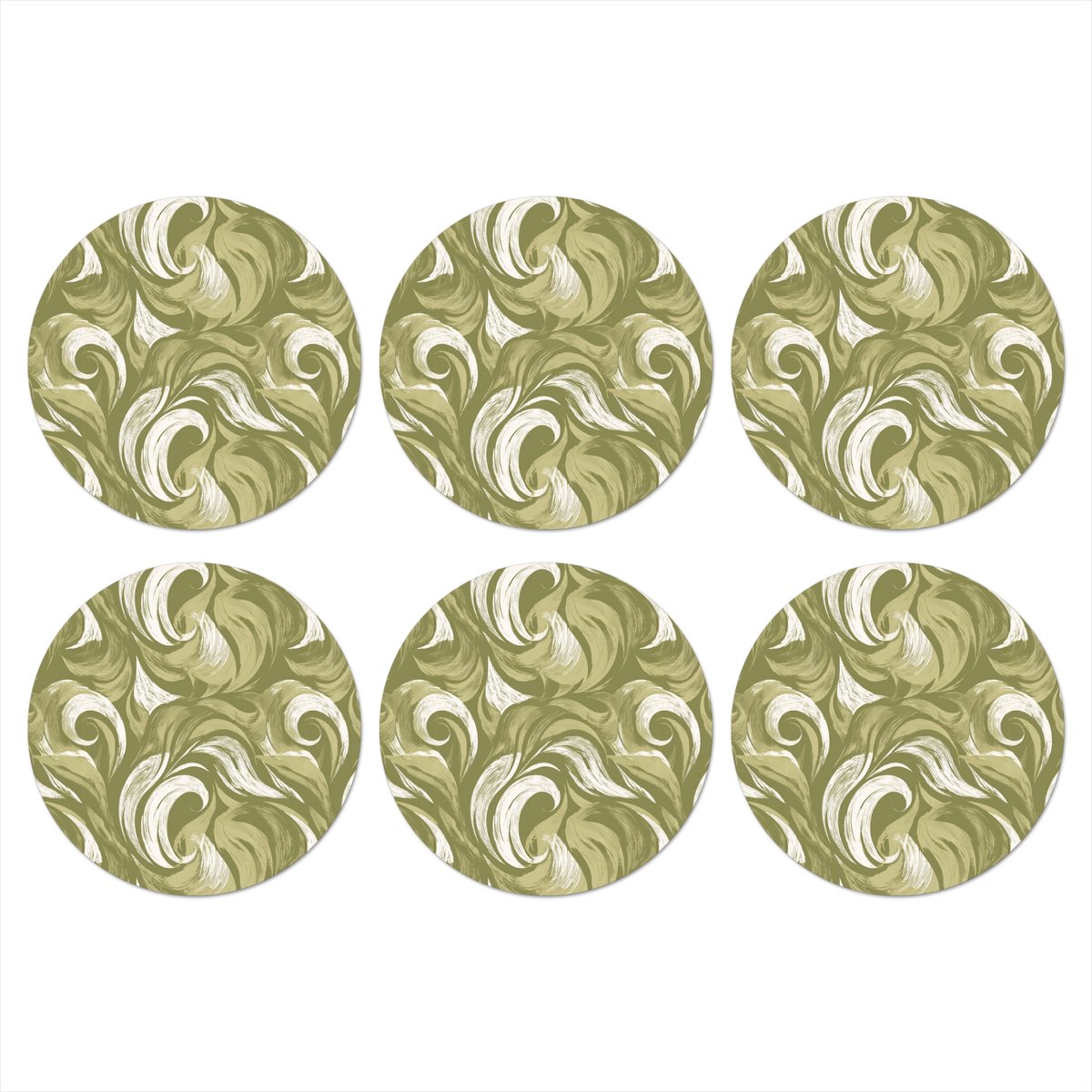 Onderzetters voor glazen - Rond - Abstract - Textuur - Groen - 10x10 cm - Glasonderzetters - 6 stuks