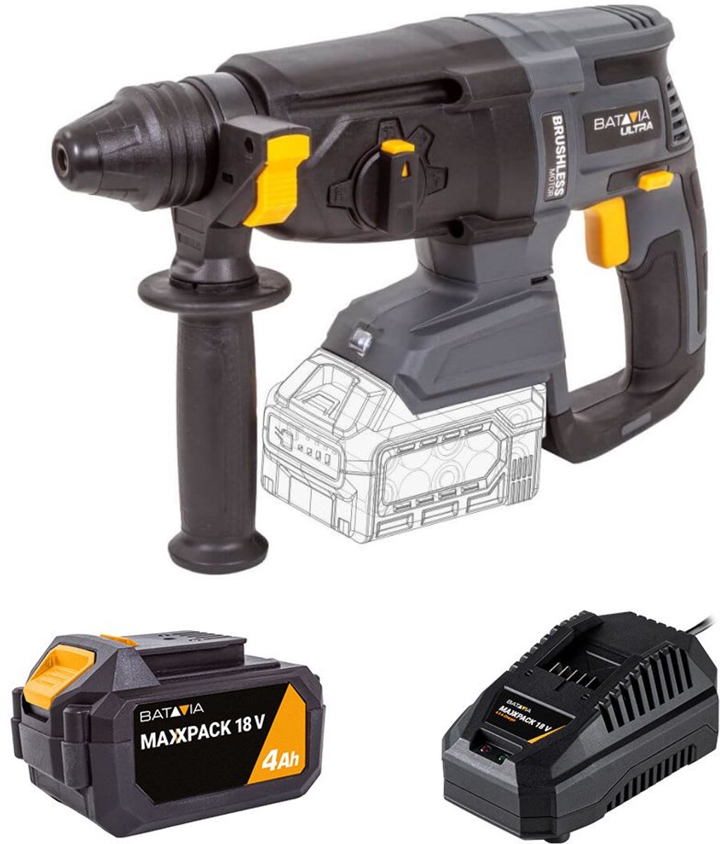 Batavia 18V Brushless Accu SDS+ Boorhamer Incl. 4.0Ah Accu & Snellader
