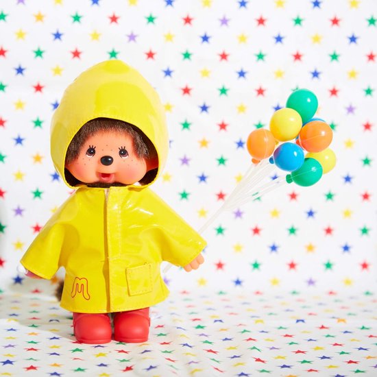 Pluche aap knuffel - Iconische aap speelgoed - Kinderen verzamelen - Gele regenjas details - 20 cm hoogte - Geel — afbeelding 4