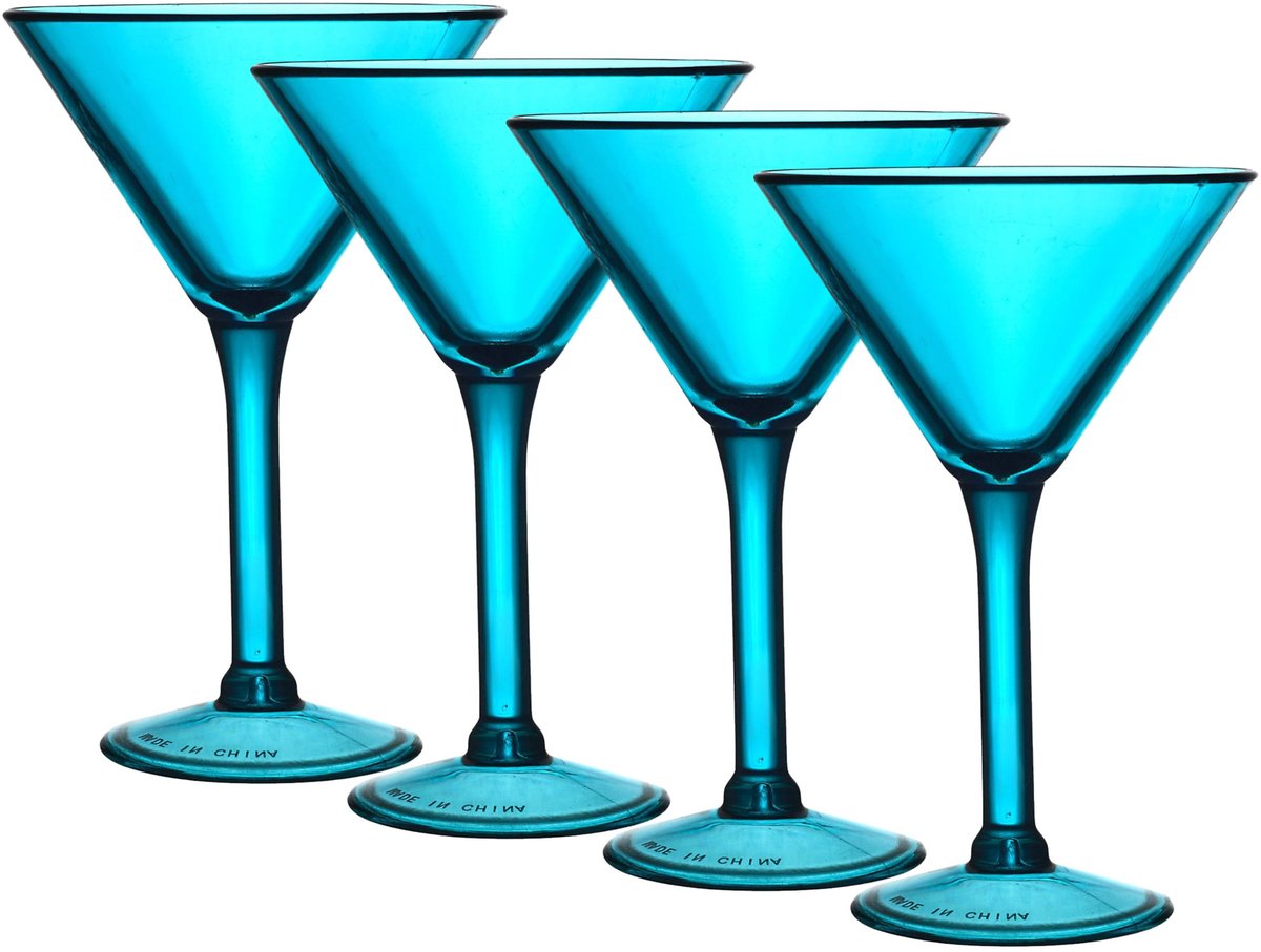 Home Deco Factory Cocktailglas - 4x - blauw - kunststof - 24 cl - martini glas