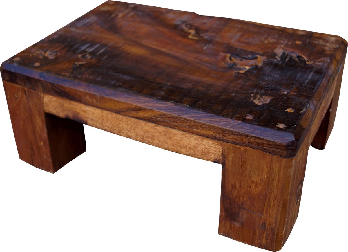 Houten bijzettafel - Voetenbankje krukje - Zitten decoratie - Gemaakt van gerecycled hout - 12x30x21cm - Bruin