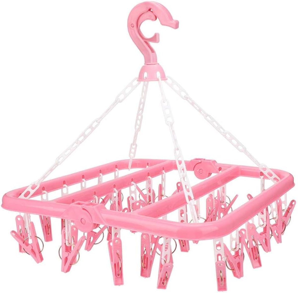 Kledinghanger met Clips - Droogrek - Kleine Was - 32 Clips - 33x33x18cm - Roze
