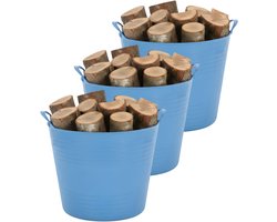 Excellent houseware Flexibele kuip / emmer - 3x - blauw - 27 liter - kunststof - 42 x 35 cm