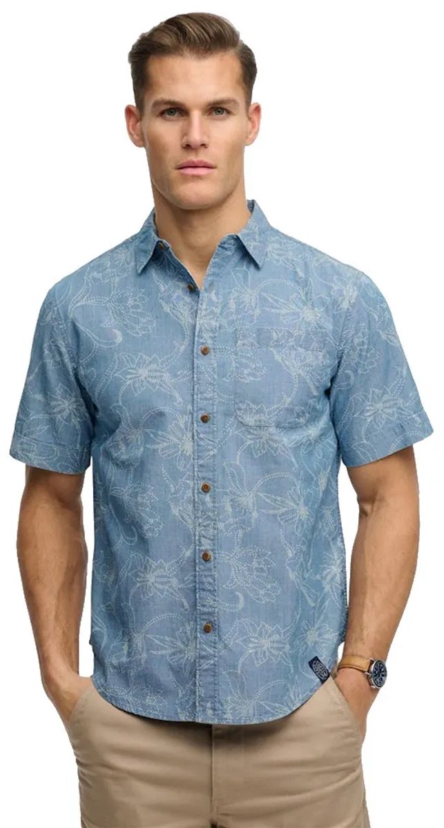 Superdry Vintage Loom Overhemd Met Korte Mouwen 2XL Man Marineblauw