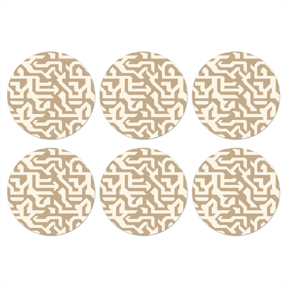 Onderzetters voor glazen - Rond - Modern - Abstract - Beige - 10x10 cm - Glasonderzetters - 6 stuks