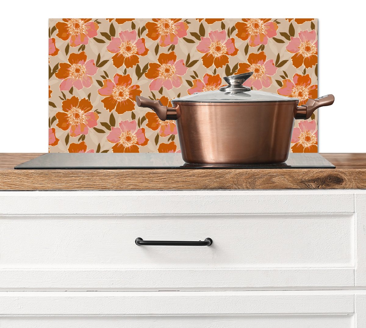 Spatscherm keuken 60x30 cm - Kookplaat achterwand Bloemen - Motief - Retro - Muurbeschermer - Spatwand fornuis - Hoogwaardig aluminium