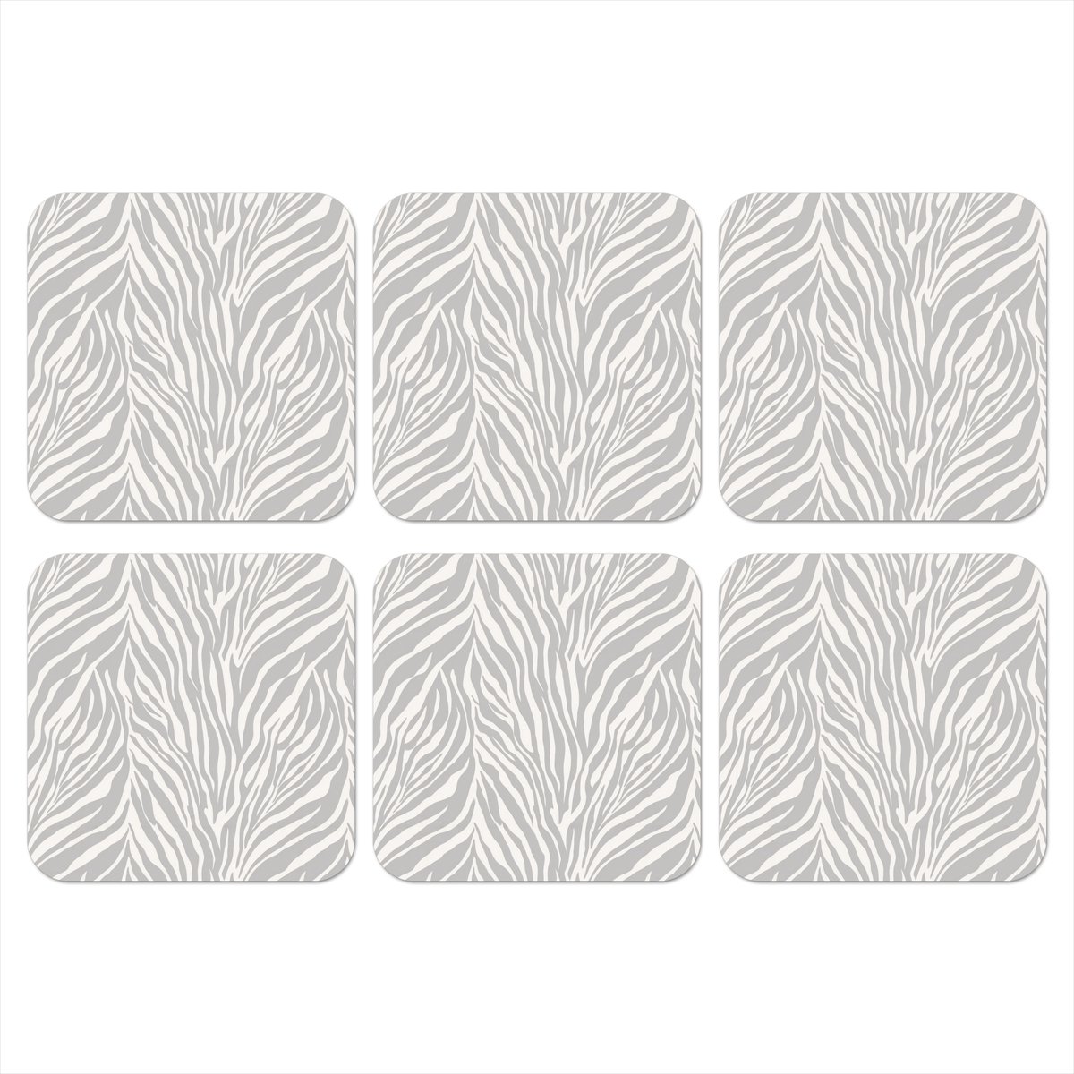Onderzetters voor glazen - Zebra - Motief - Grijs - 10x10 cm - Glasonderzetters - 6 stuks