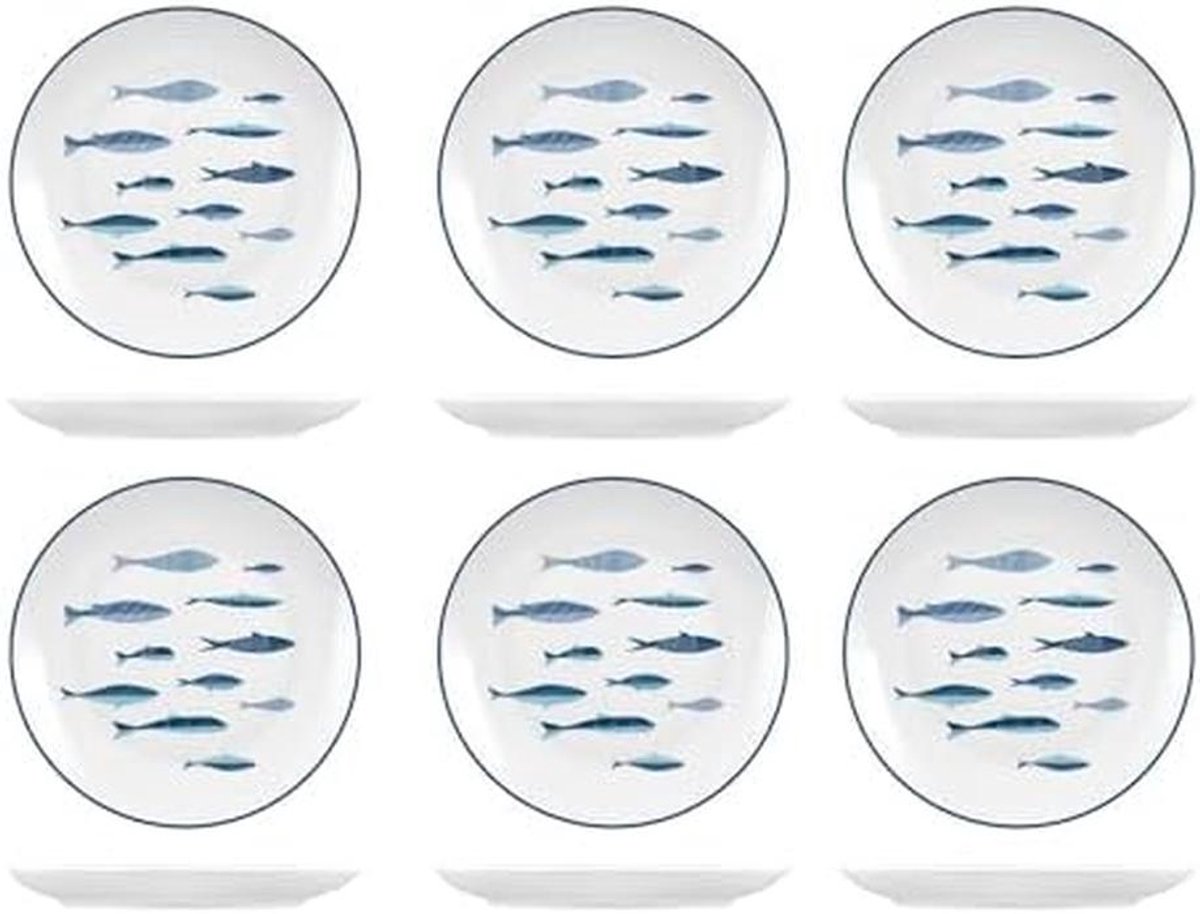 Dessertborden Set - Fruitborden - Eten Serveren - Vaatwasser Magnetron Ovenbestendig - 20 cm Diameter - Wit Maritiem