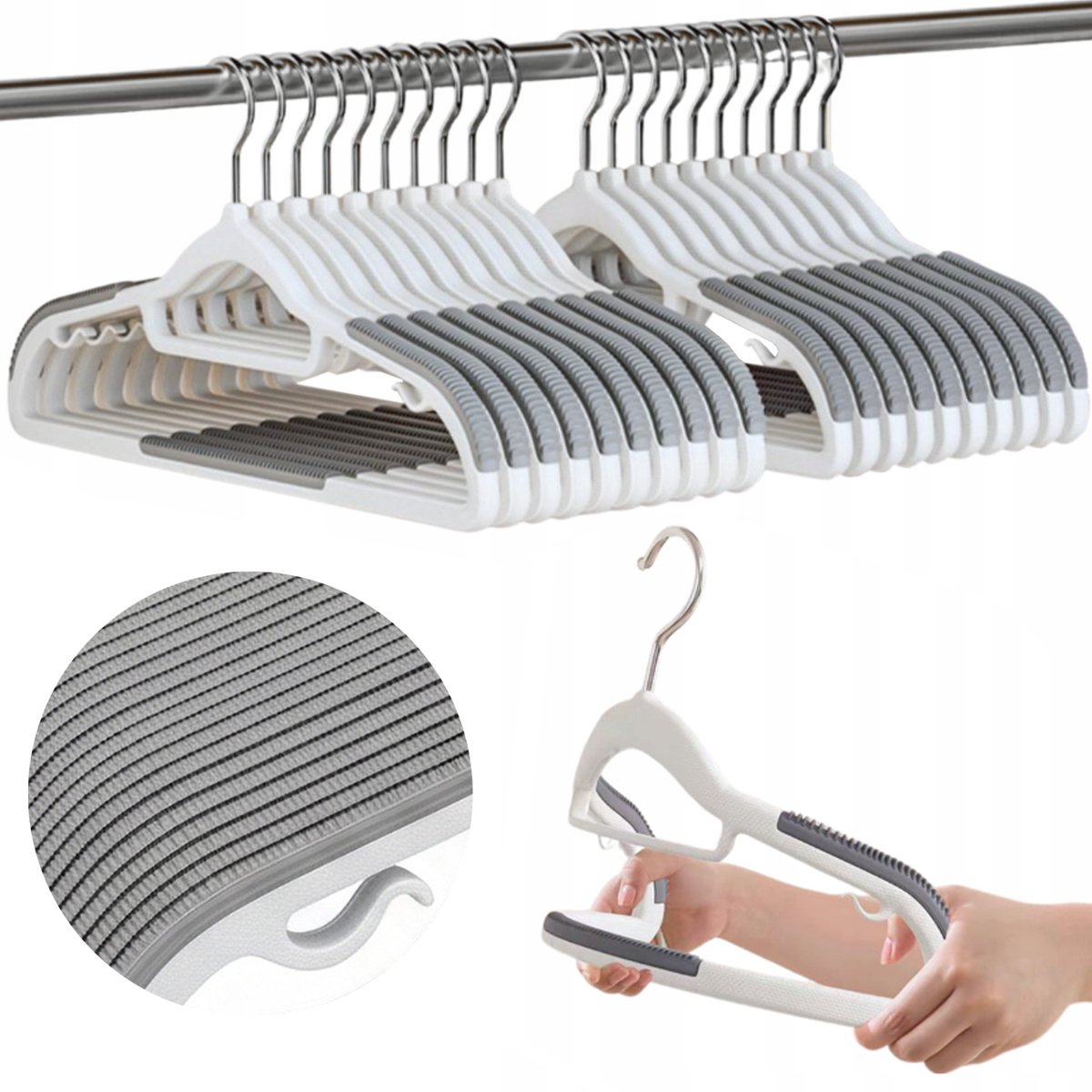 SEVERNO Home Softy - Kledinghanger - Antislip - 20 Stuks - Biało-Szare