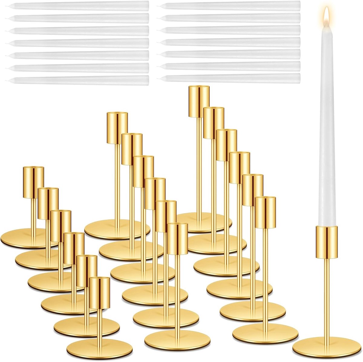 Kaarsenstandaard Set - Kandelaars Tafeldecoratie - Sfeerverlichting Creëren - Set van 6 - Verschillende Hoogtes - Goud