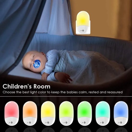 2 Stuks Insteekbare Nachtlampje - Compact - RGB Kleurveranderbaar - Warm Wit - Schemer-Tot-Dageraad Sensor - Voor Babykamer, Slaapkamer, Gang, Trap — afbeelding 2