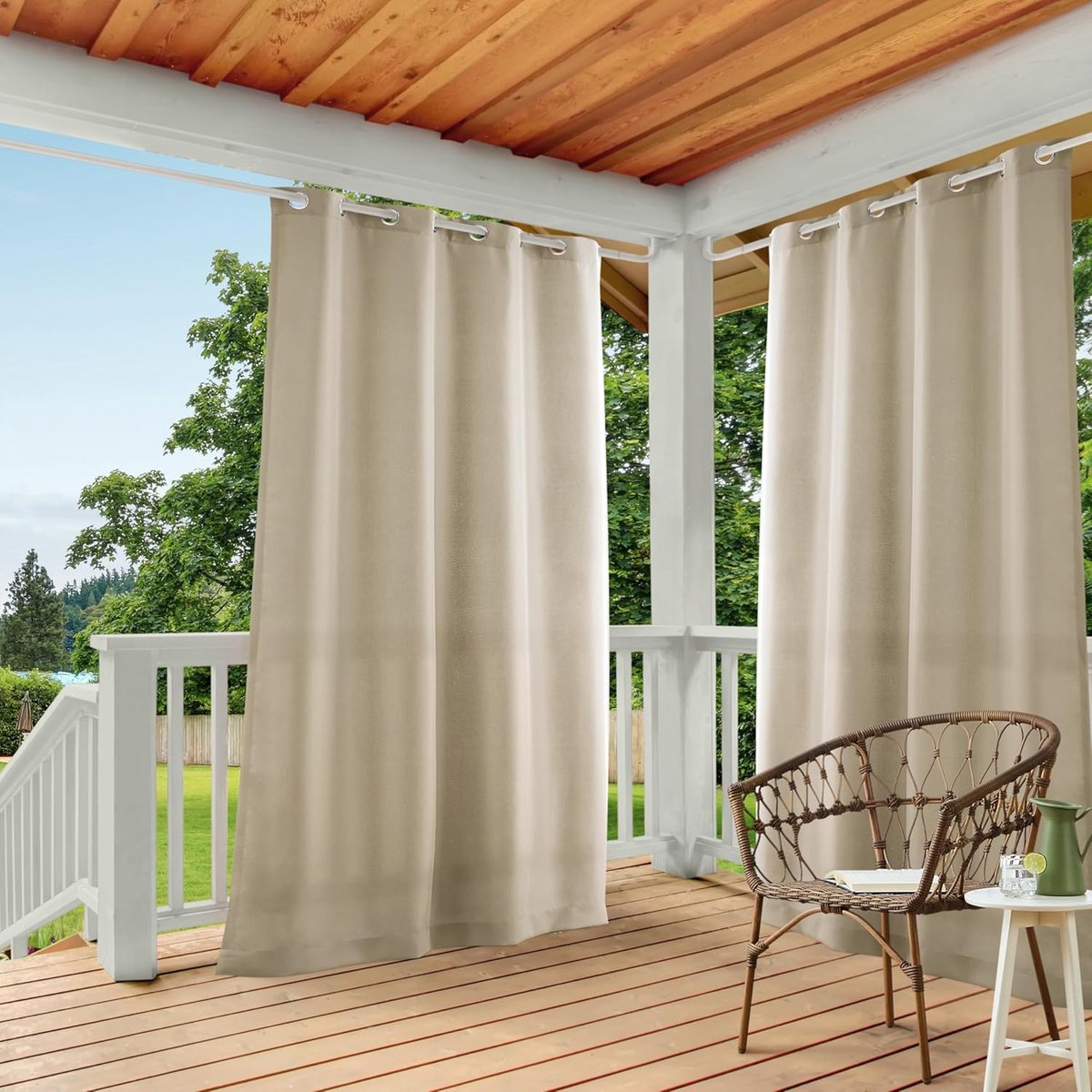 Buitengordijnen Paar - Textiel Gordijnen - Terras Aankleden - Lichtfilterend Gevoerd - 137x274cm - Taupe