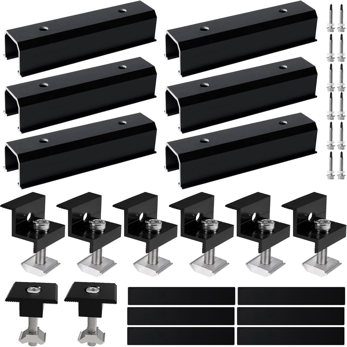 Zonnepaneelhouderset - Zonnehouder Installatie - Dakmontage Zonnepanelen - Stabiel Roestvrij Aluminium - 12 cm Lengte - Zwart