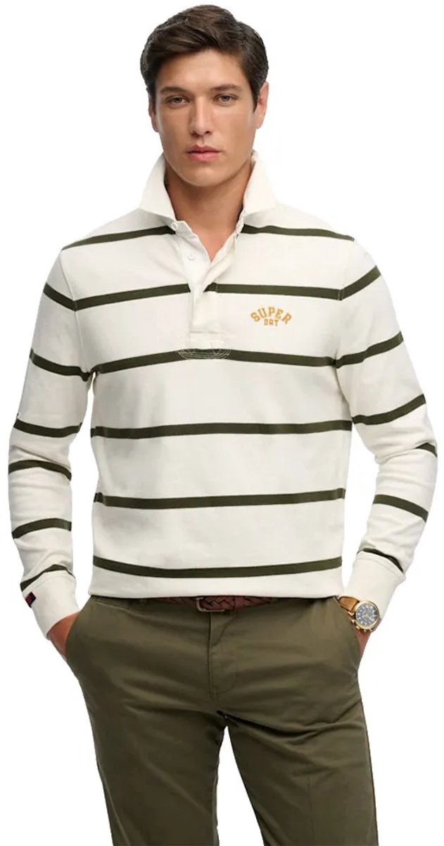 Superdry Poloshirt Vintage Athletic Stripe Rugby M1110479a J8l Athletic Stripe Mannen Wit