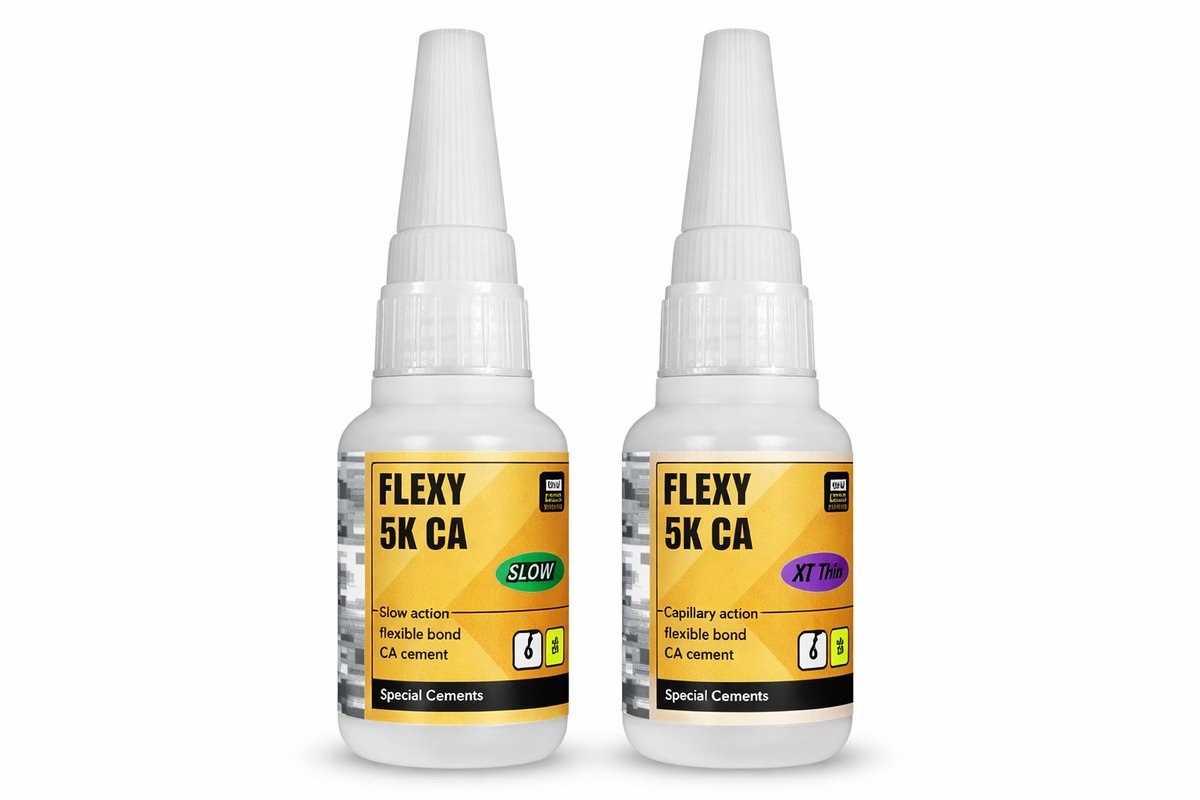 FLEXY 5K CA Lijm Set – SLOW & XT THIN – Flexibele Secondelijm – 2 x 20g – Voor 3D Prints, Modelbouw & Reparaties