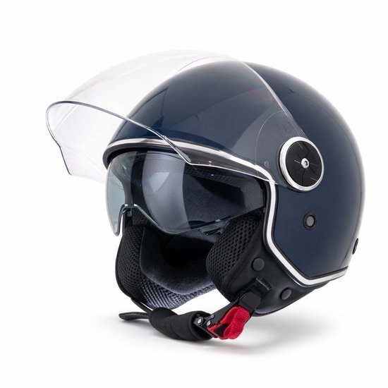 VINZ Tobia Jethelm met Zonnevizier Blauw - Helm vr Motor, Scooter, Brommer - ECE 22.06 goedgekeurd - Voor Heren & Dames - M