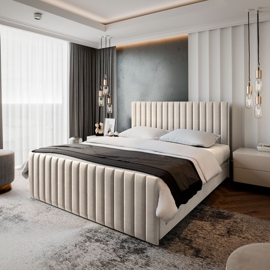 Boxspring ARION 180x200 cm met matras en topper, bedkasten - Beige