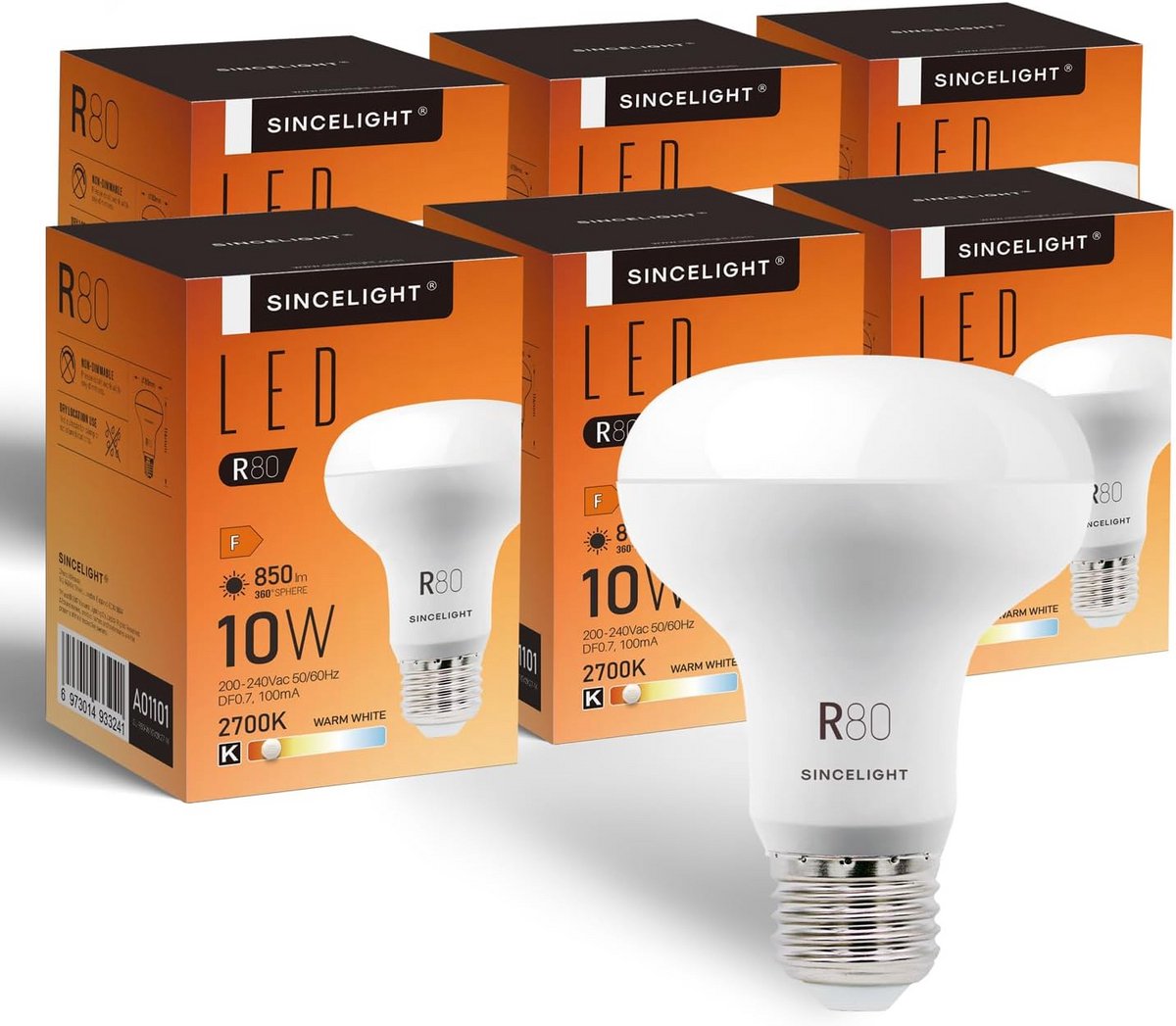 E27 LED Spotlamp R80 Reflector Warmwit 2700K 9W Krachtige Verlichting (6 stuks)
