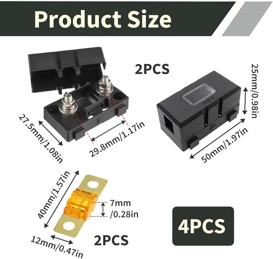 Midi/Strip zekeringhouder en 50A zekering Auto Auto Automotive 12V