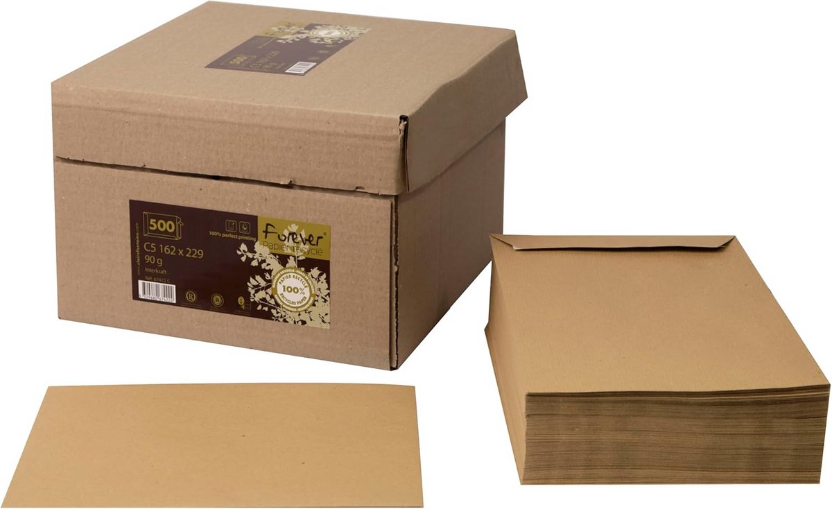 500 Bruine Kraft Enveloppen C5 Zelfklevend Gerecycled Papier