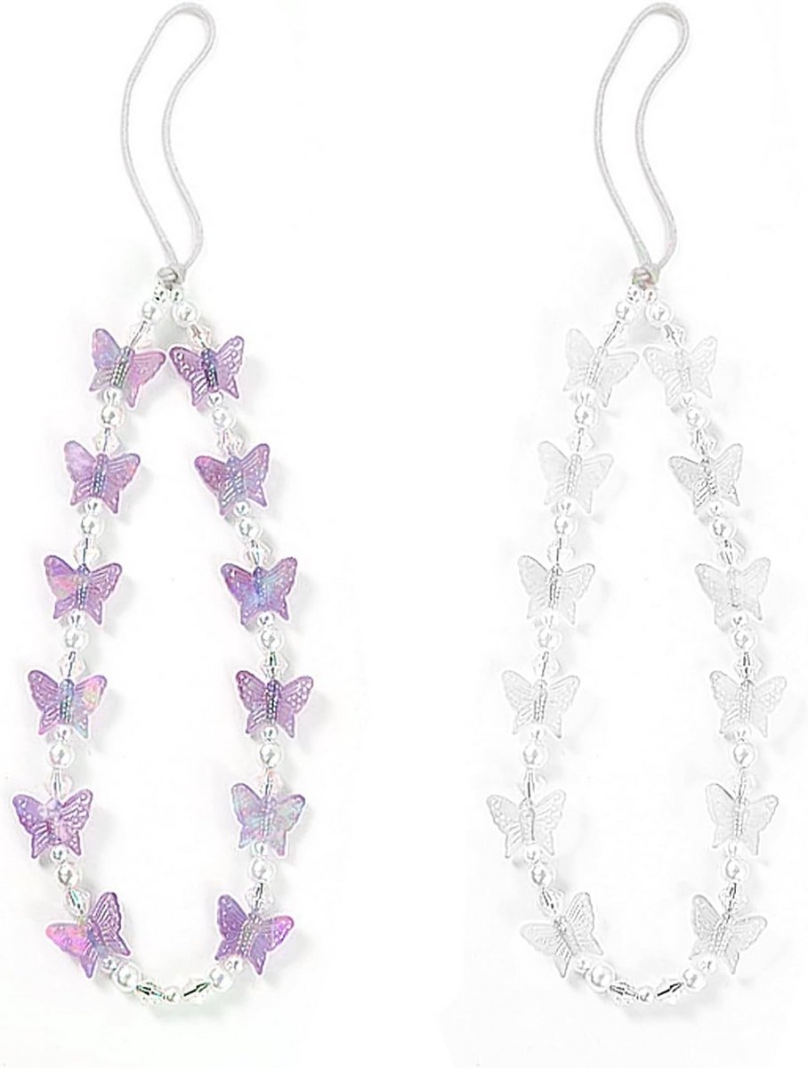 2x Telefoonketting Acryl met Vlinderhanger - Korte Telefoonsleutelkoord