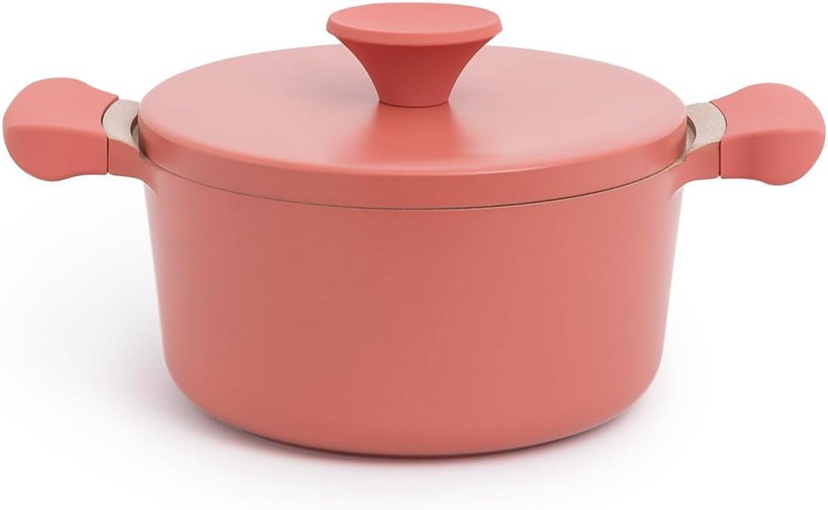 Kookpan 20 cm met Antiaanbaklaag en Terracotta Handvatten, Geschikt voor Inductie