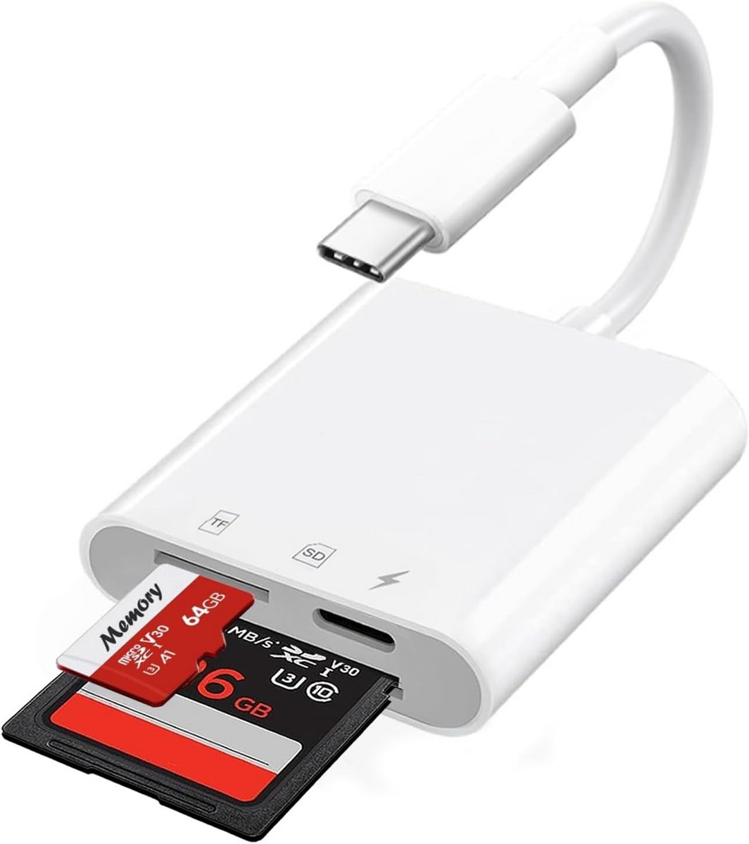 USB-C Kaartlezer met SD-slot en Oplaadpoort - Adapter voor Laptops