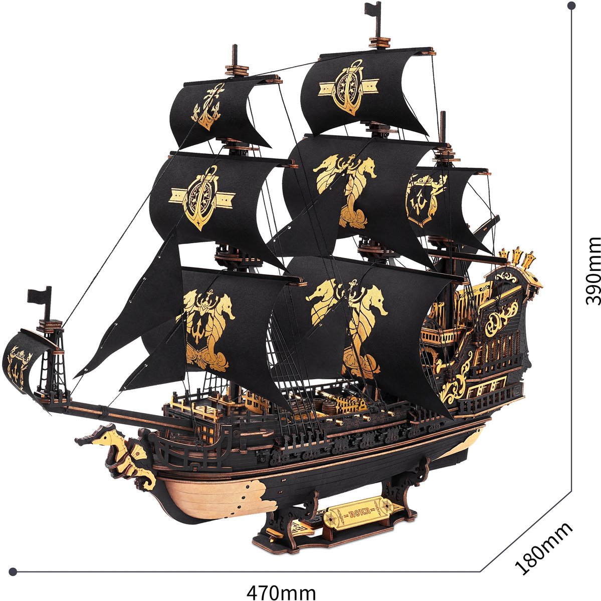 HHHK - Houten 3D Puzzel Piratenschip - 3d Puzzel Hout - 3d Puzzle - Boot - Bouwpakketten Volwassenen - Houten Puzzel - Puzzel — afbeelding 3