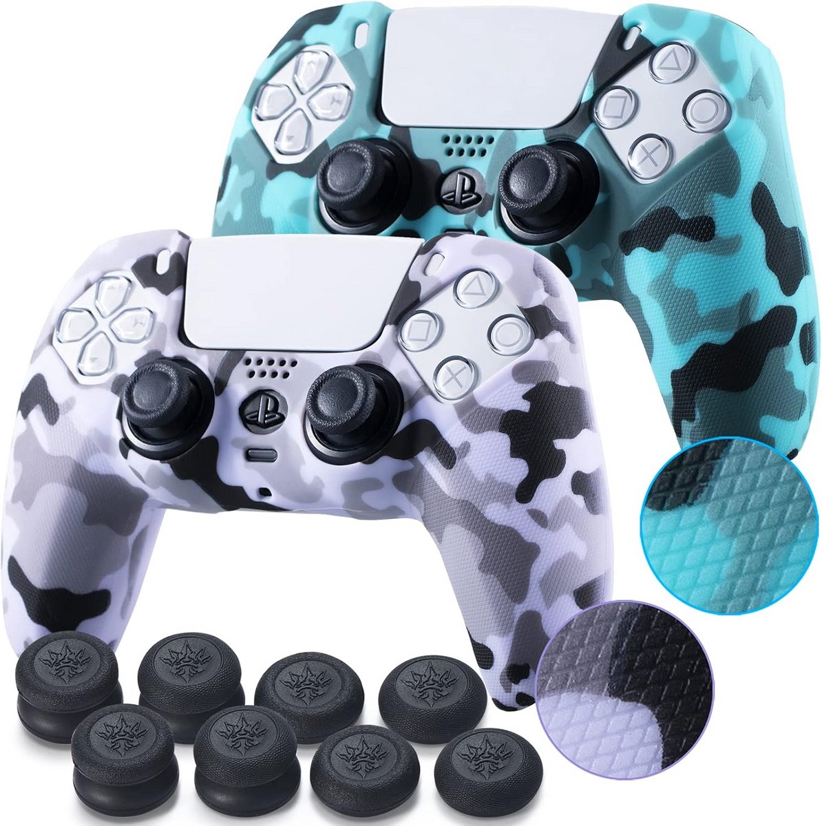 Grip Hoesjes & Duimsticks Set voor PS5 Controller - Zacht Silicone & Leer Uiterlijk (2 Stuks)
