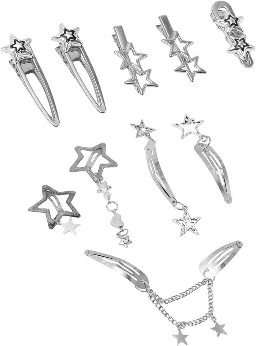 Set van 10 Zilveren Ster Haarspeldjes Y2K Stijl Accessoires