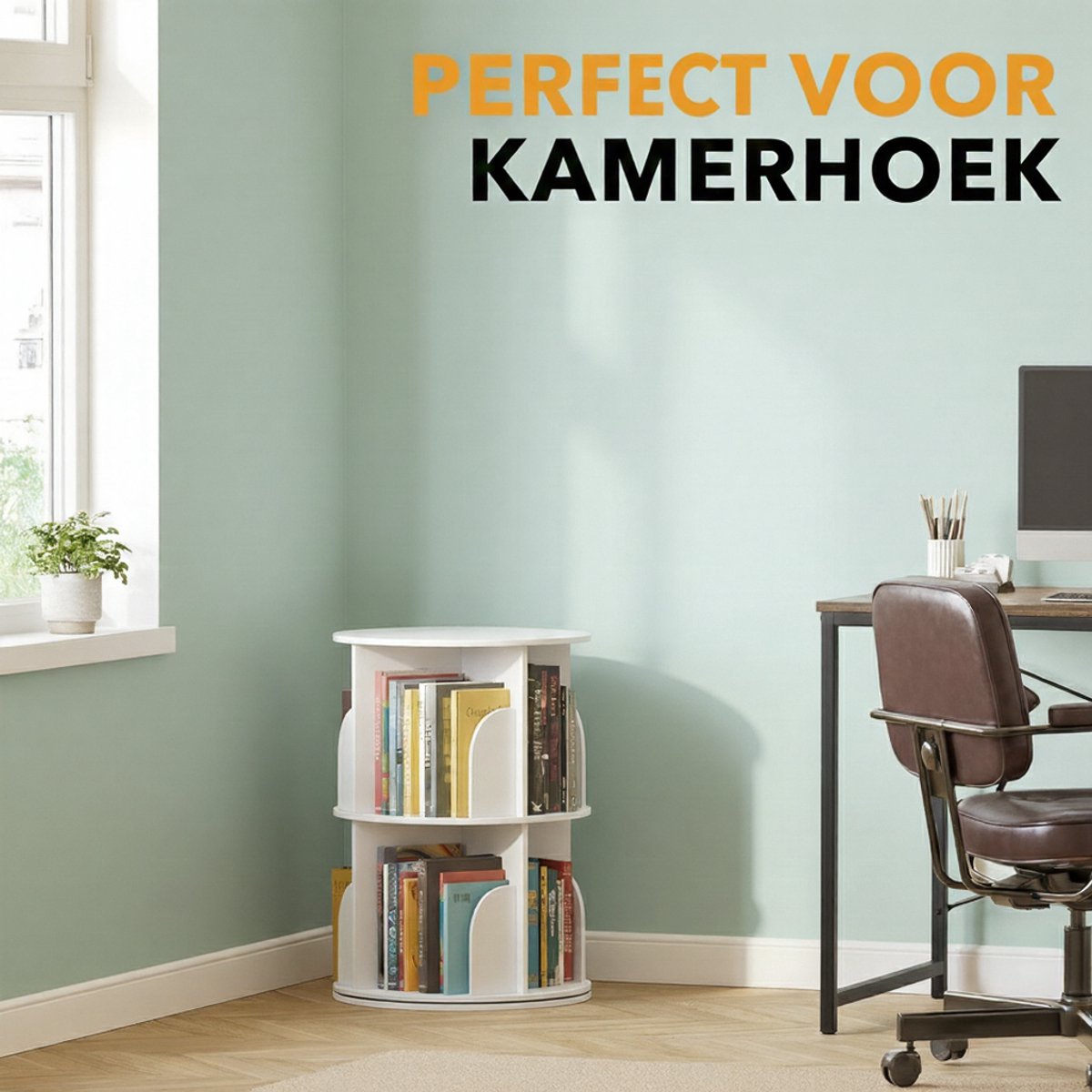 Boekenkast – House&Garden SpinTower 2-Vaks Draaibaar Lazy Susan – 360° Ronde Opbergkarussell – Wit – Compact en Ruimtebesparend – Moderne Draaibare Boekenkast voor Woonkamer, Slaapkamer & Kinderkamer