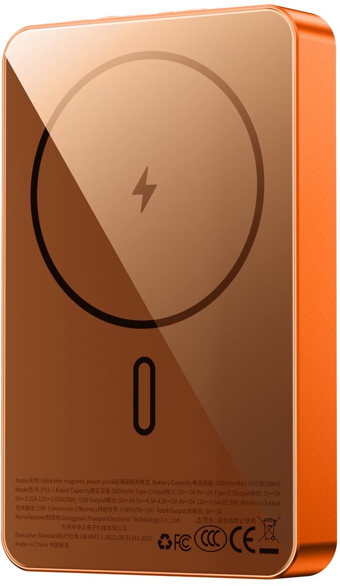 WiWU Powerbank 10000mAh MagSafe Ultra Dun Oranje - afbeelding 3