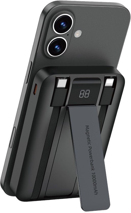 WiWU Powerbank 10000mAh - Type-C en Lightning kabel - Met kickstand - Digital display - Zwart