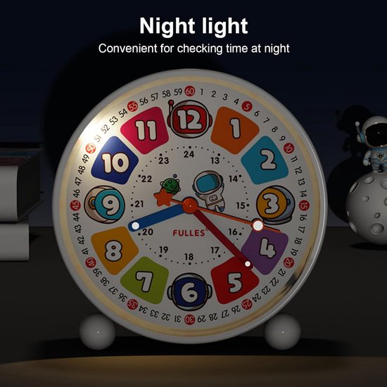 Stille Kinderwekker met Lichtgevend Display en Analoge Wijzerplaat - Voor Jongens en Meisjes — afbeelding 3