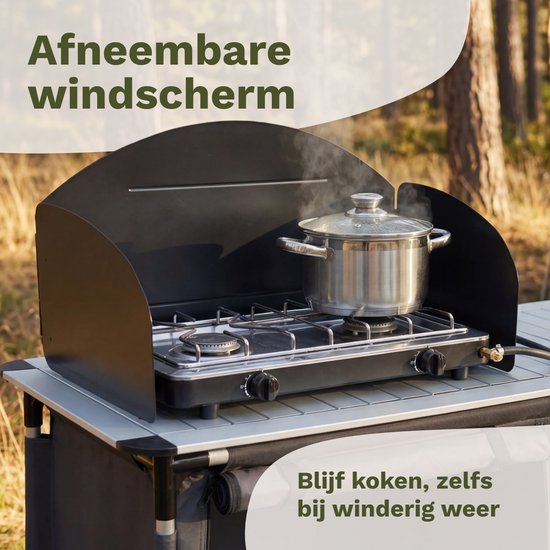TRVLMORE Campingkeuken - Campingkast - Werkblad met Uitneembare Wasbak - 70KG Draagvermogen - 48x120x83CM - Windscherm - Grijs van Merkloos — afbeelding 4