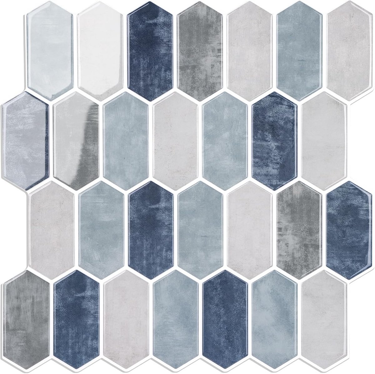 Zelfklevende Wandtegels Zeshoekig Mix Blauw 10 Vel - Waterdichte 3D Tegelstickers Keuken e