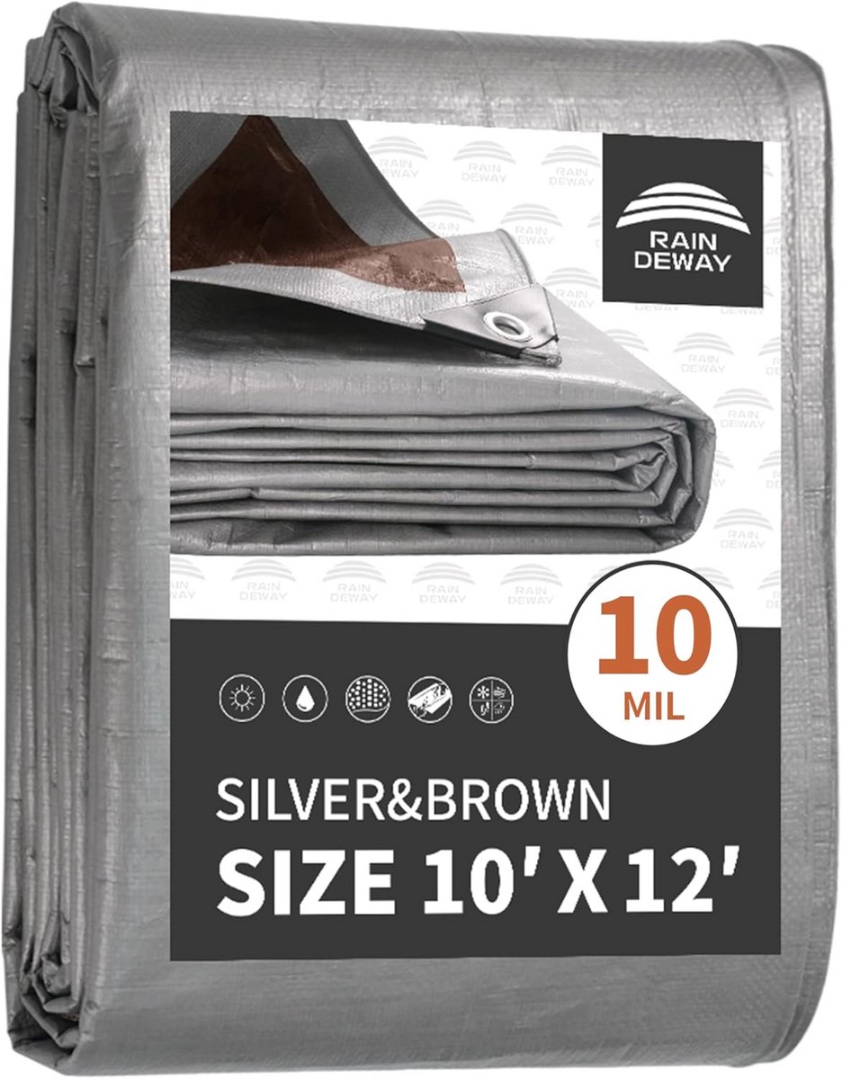 Waterdichte Zware Kwaliteit Presenning 3x3.6 Meter (10x12ft) met Ringetjes voor Buiten & Bouw
