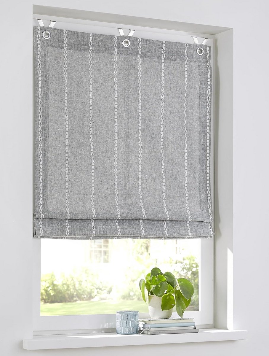 Strepen Romeinse Vouwgordijn Grijs Offwhite 60x130 cm Licht Dimmend Oogjes Inclusief Monta